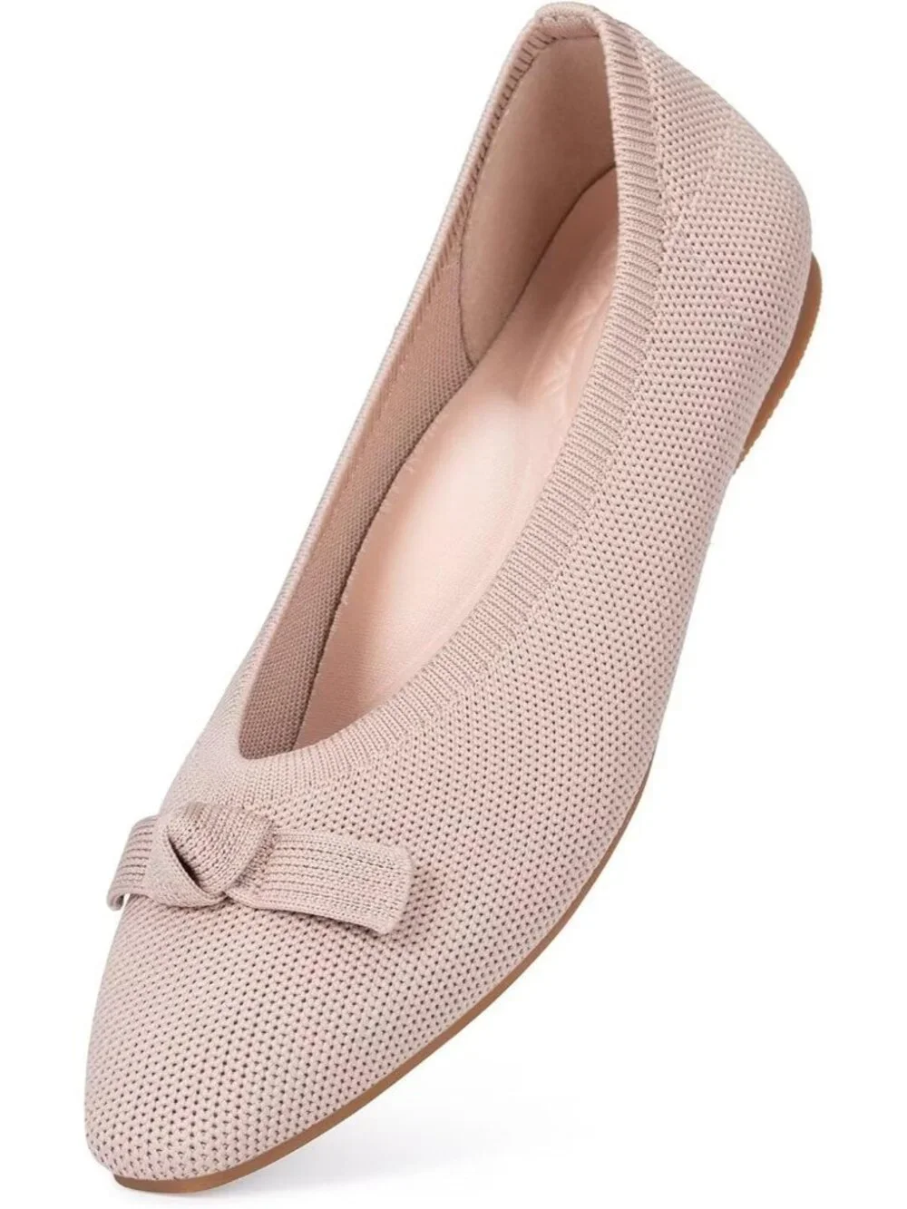 Frank Mully Women's Ecru Solid Rubber Knit Squared Toe Bow Slip On Ballet Flats